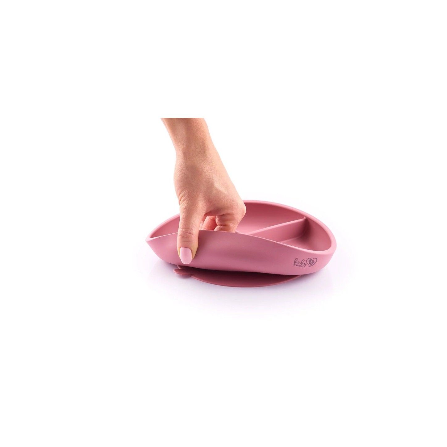 BABY IN WORLD Talerz silikonowy z podziałką Sage