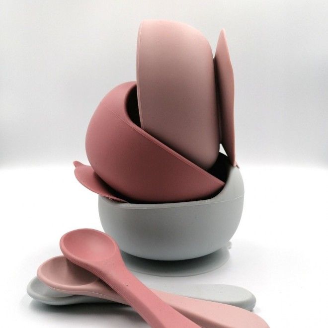 Miska silikonowa z przyssawką i łyżeczką Rose