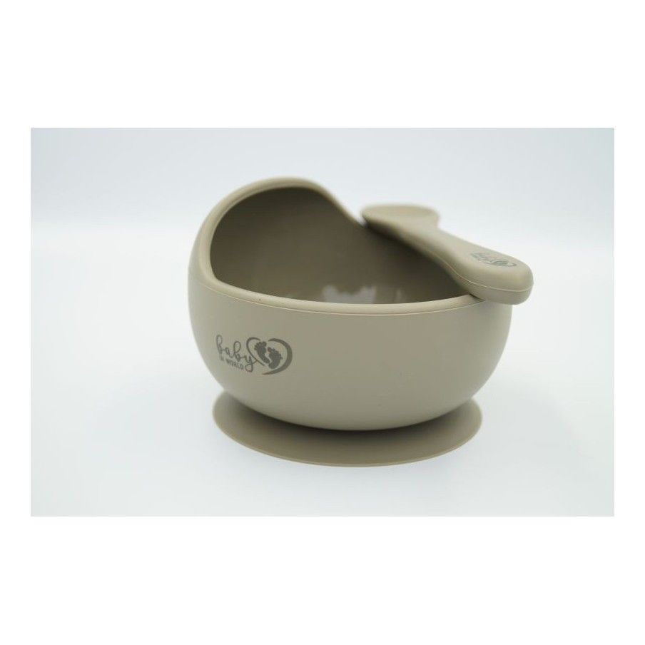BABY IN WORLD Miska silikonowa z przyssawką i łyżeczką Sage