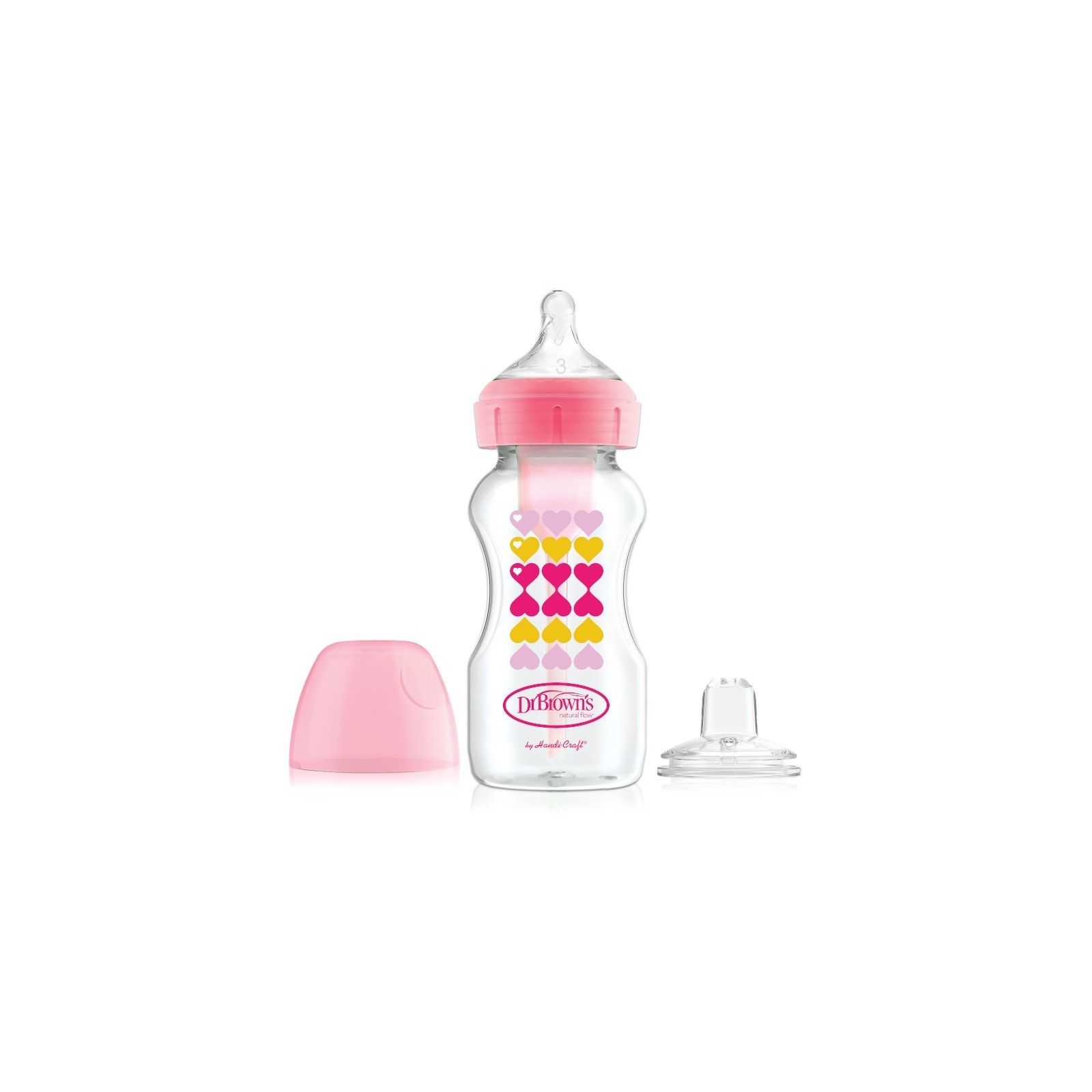 Dr.Browns Butelka szeroka szyjka 270ml Options+ dekorowana różowa