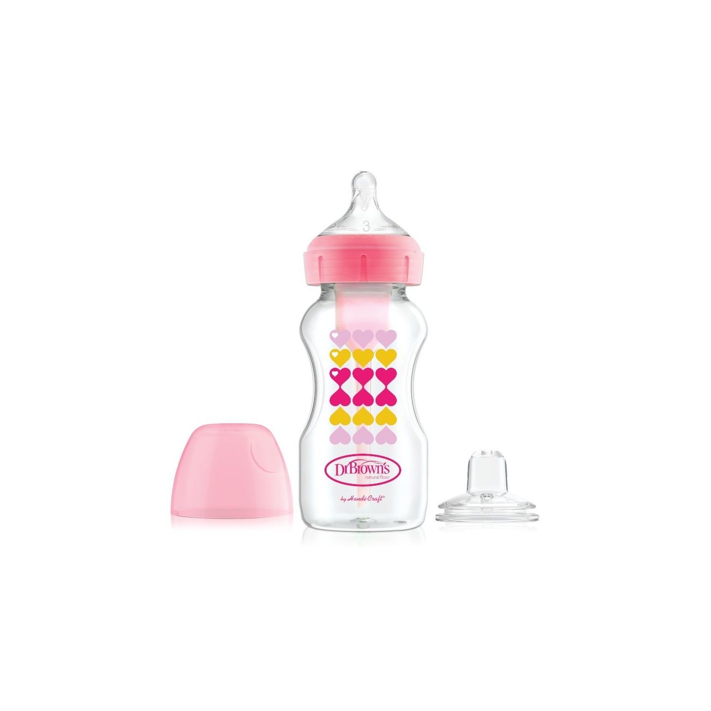 Dr. Brown's Butelka szeroka szyjka 270ml Options+ dekorowana różowa