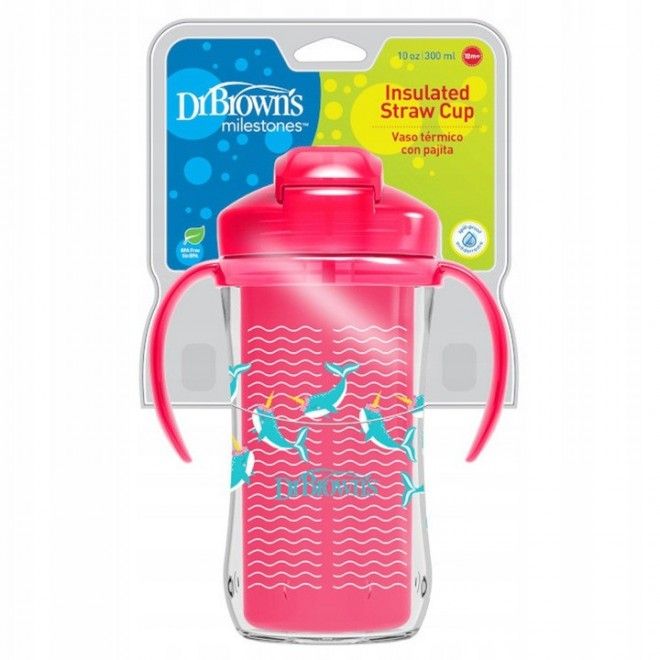 Dr. Brown's Kubek termiczny ze słomką 300ml różowy