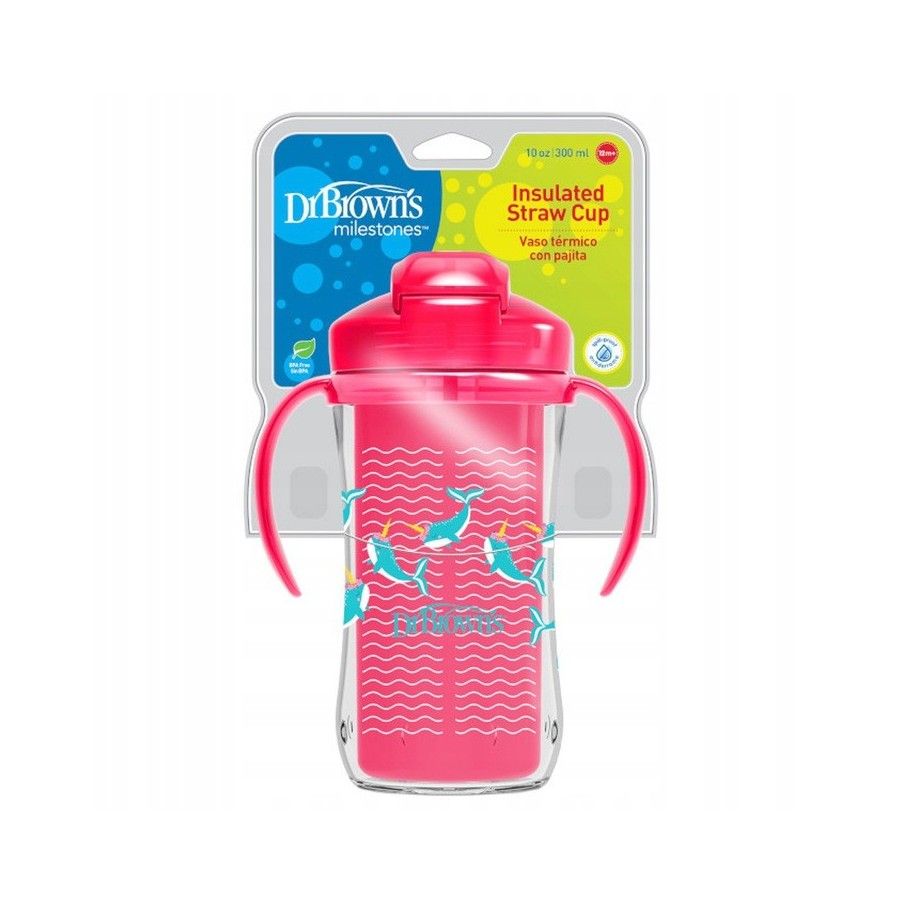 Dr. Brown's Kubek termiczny ze słomką 300ml różowy