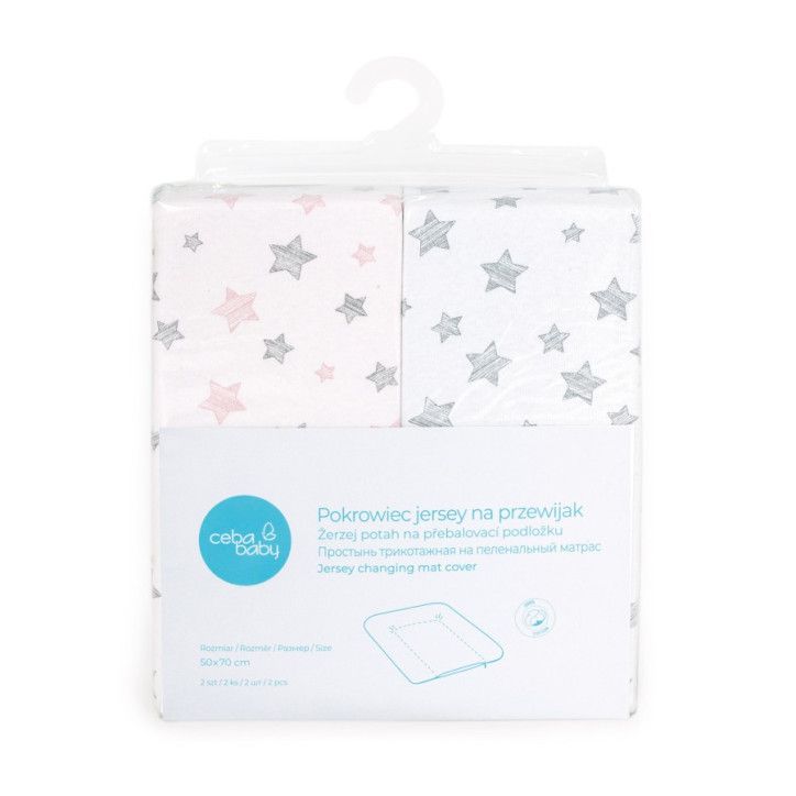 CEBA Pokrowiec na przewijak miękki 50x70 2szt Grey Stars + Pink Stars
