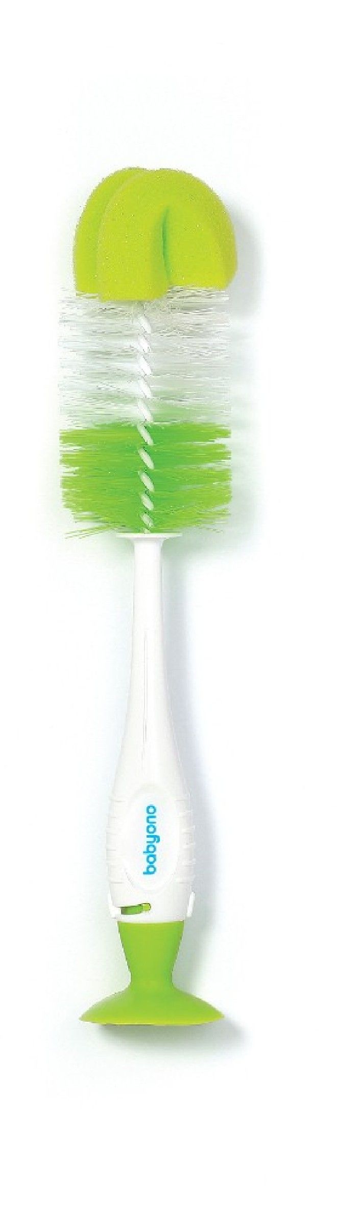 Szczotka do butelek i smoczków samostojąca z przyssawką i chowaną mini szczoteczką zielona Take Care