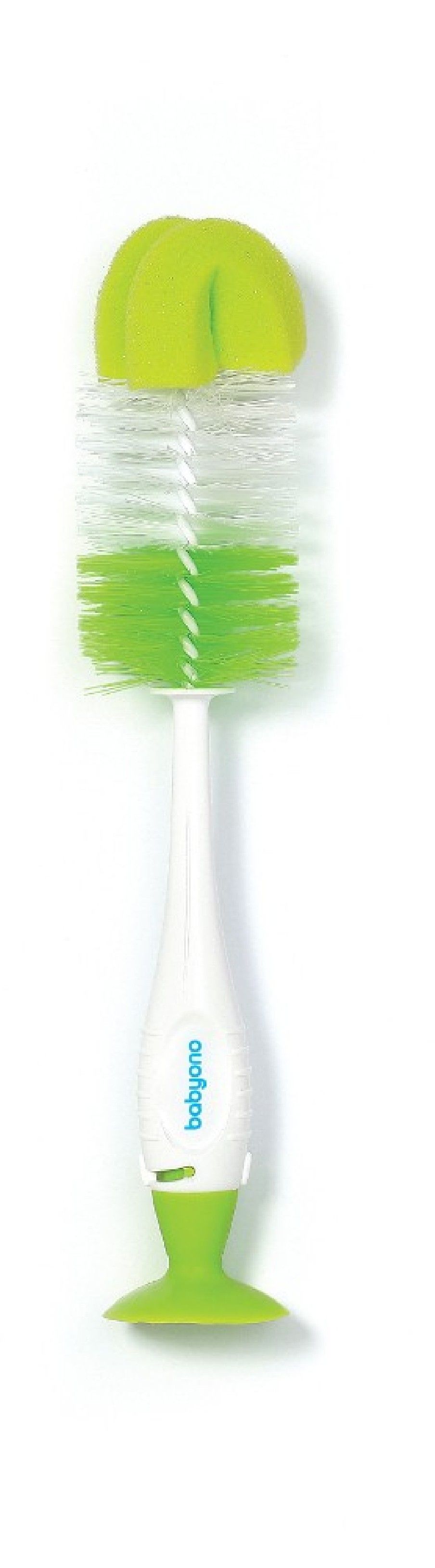BabyOno Szczotka do butelek i smoczków samostojąca z przyssawką i chowaną mini szczoteczką zielona Take Care