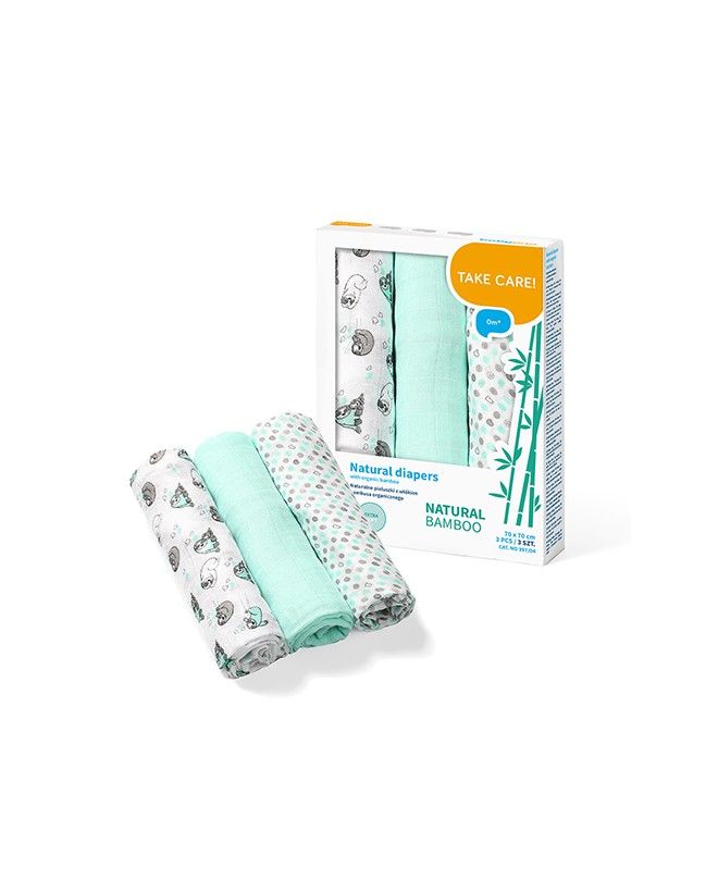 BabyOno Naturalne pieluszki z włókien bambusa organicznego miętowe Take Care