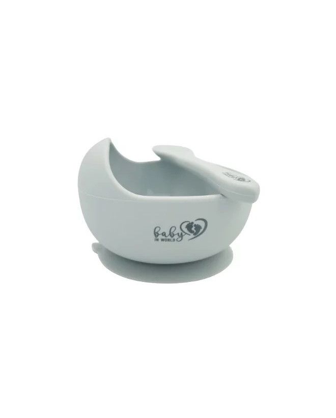Miska silikonowa z przyssawką i łyżeczką Grey