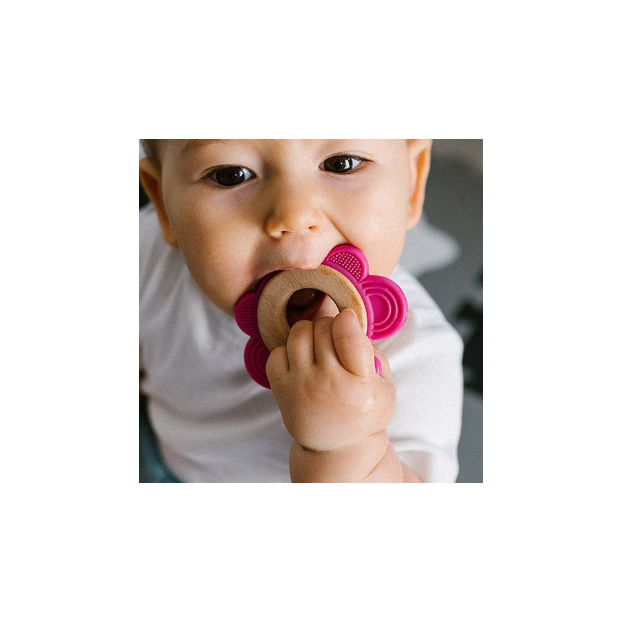 BabyOno Gryzak drewniany silikonowy Butterfly