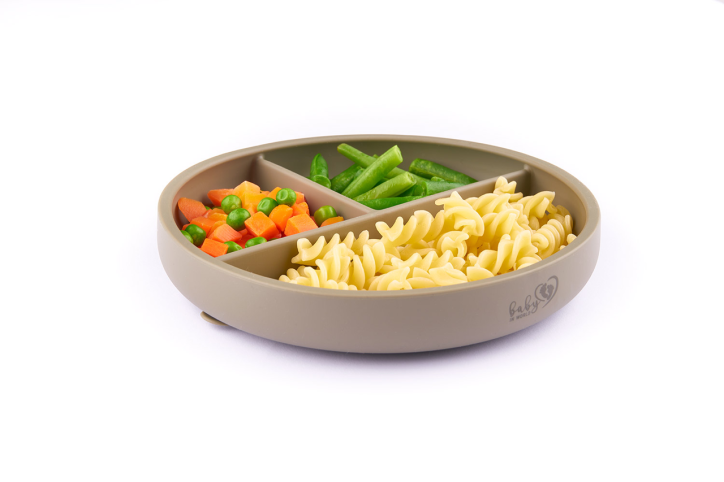 BABY IN WORLD Talerz silikonowy z podziałką Sage