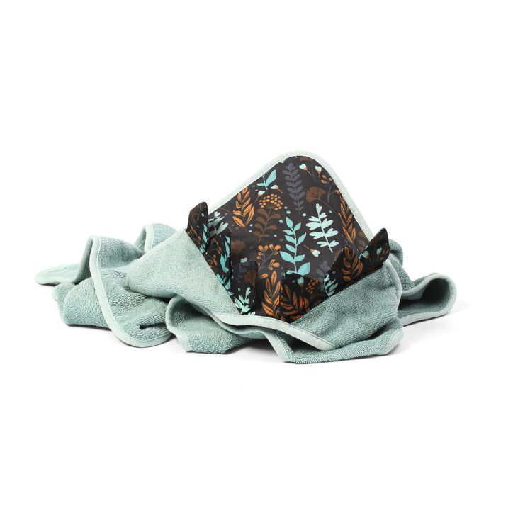 BabyOno Okrycie kąpielowe Frotte z uszkami 100x100 Hedgehog Spines zielony