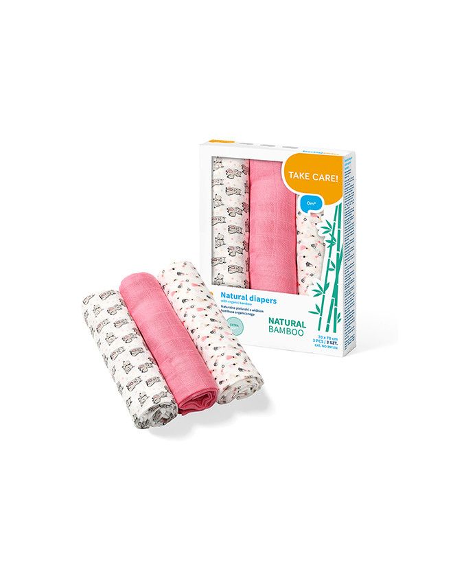 Bo Naturalne pieluszki z włókien bambusa organicznego malinowe Take Care