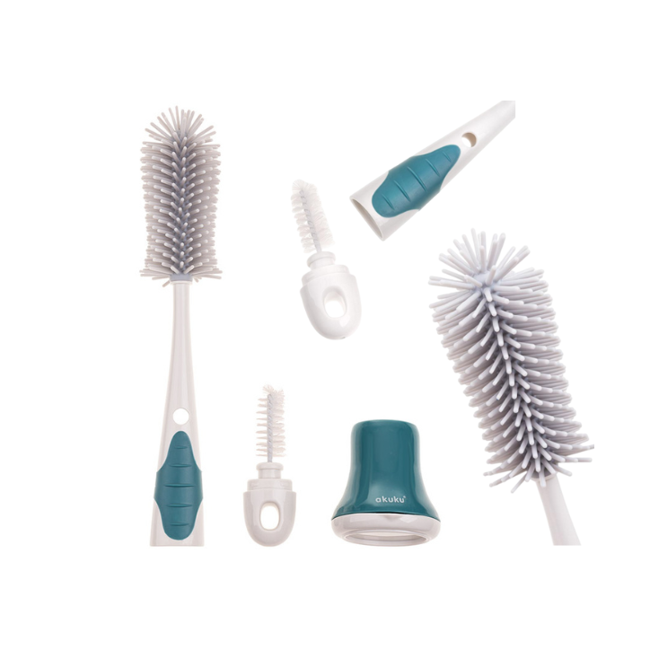 Akuku Szczotka do butelek i smoczków silikonowa z podstawką