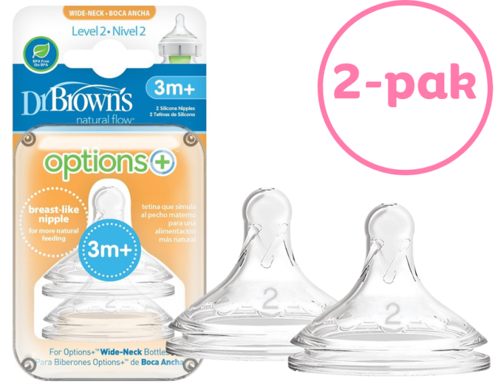 Dr. Brown's Smoczek szeroka szyjka poziom 2 do butelki OPTIONS+ 2-pak