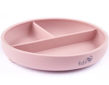 BABY IN WORLD Talerz silikonowy z podziałką Powder Rose