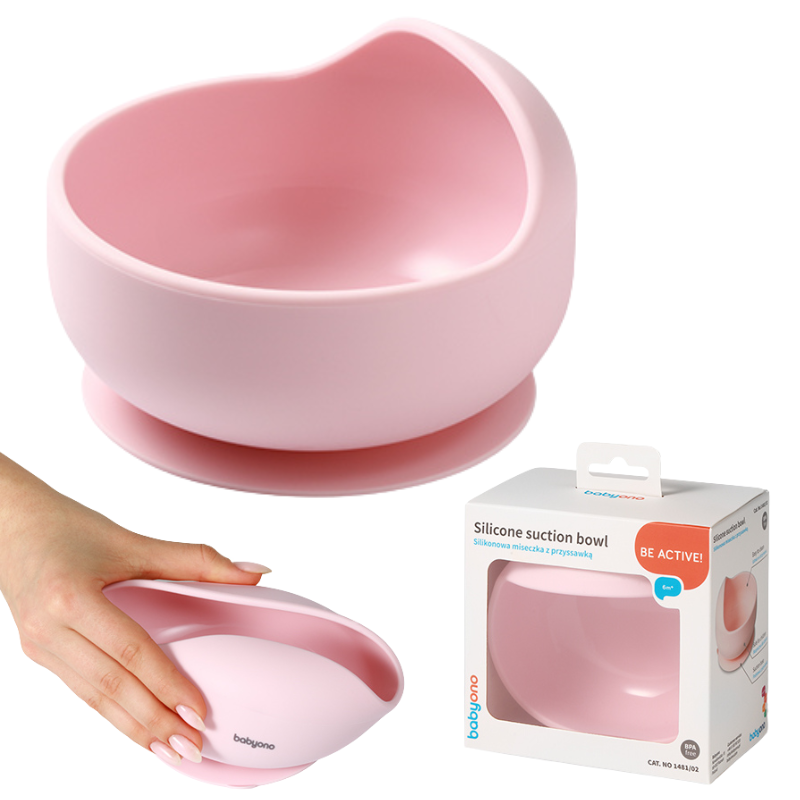 BabyOno Silikonowa miseczka z przyssawką różowa