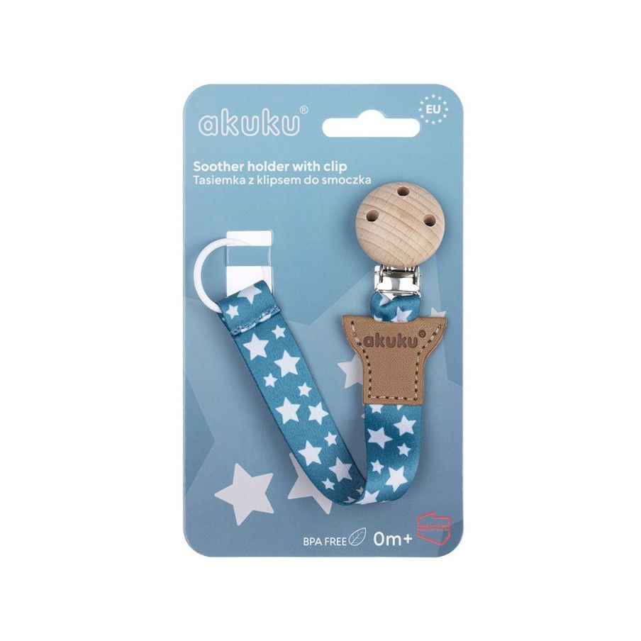 Akuku Tasiemka / zawieszka do smoczka gwiazdki srebrne