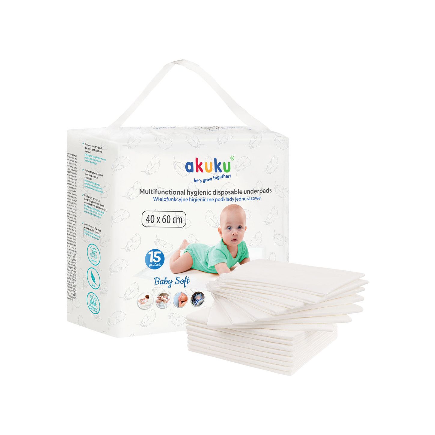 Akuku Podkład jednorazowy 40x60 Baby Soft 15 szt