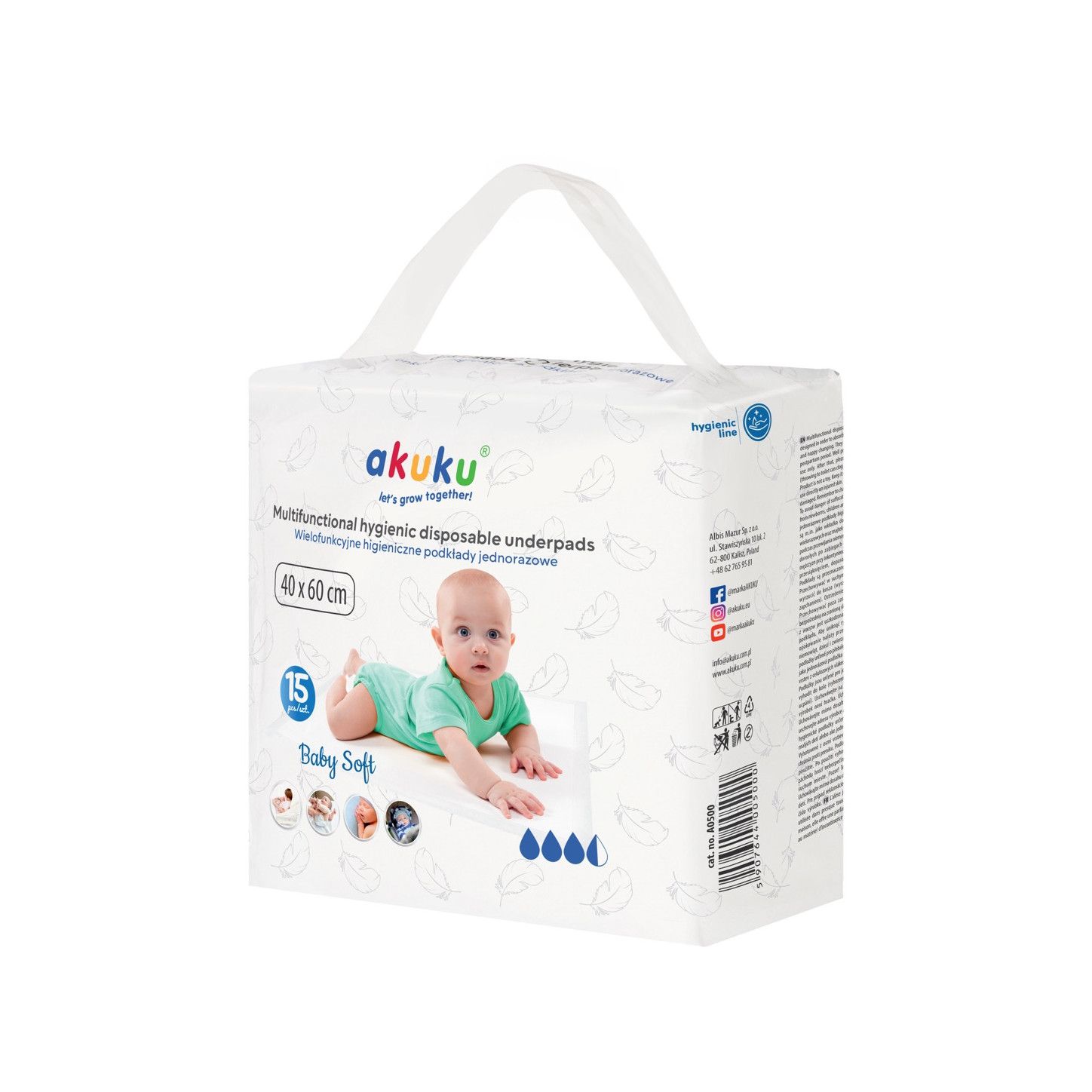 Akuku Podkład jednorazowy 40x60 Baby Soft 15 szt