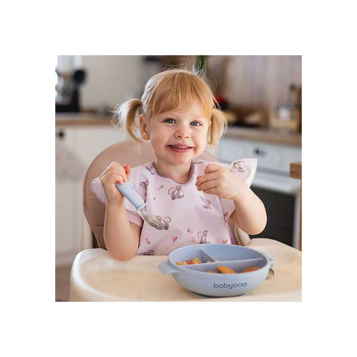 BabyOno Silikonowy talerz z przyssawką i przykrywką niebieski