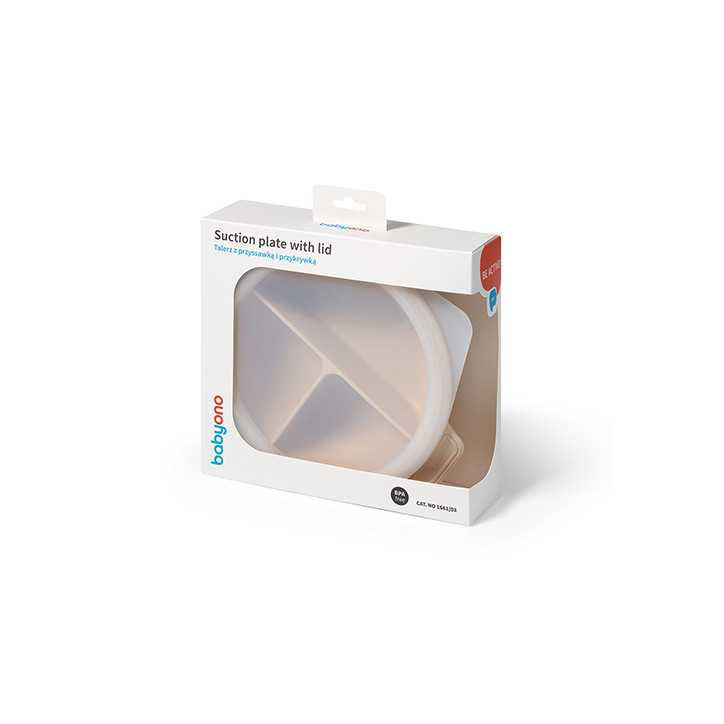 BabyOno Silikonowy talerz z przyssawką i przykrywką beżowy