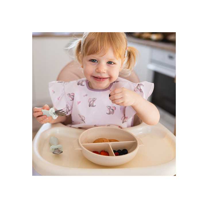 BabyOno Silikonowy talerz z przyssawką i przykrywką beżowy