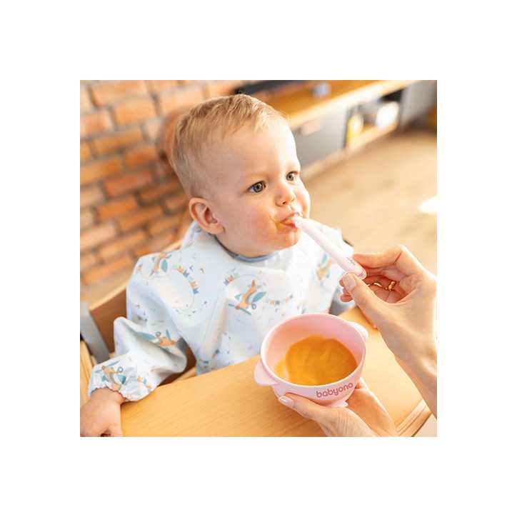 BabyOno Silikonowa miseczka z przyssawką i przykrywką różowa