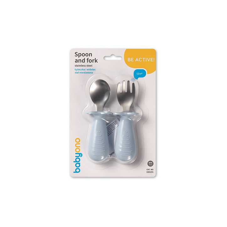 BabyOno Sztućce dla dzieci ze stali nierdzewnej niebieskie