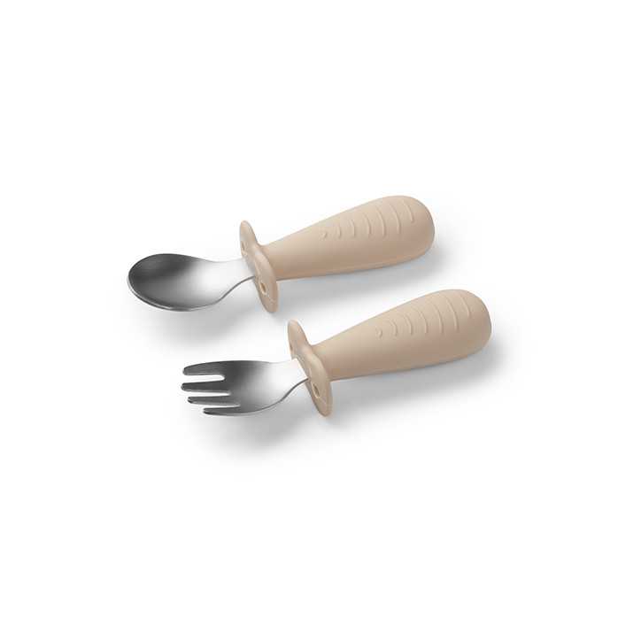 BabyOno Sztućce dla dzieci ze stali nierdzewnej beżowe